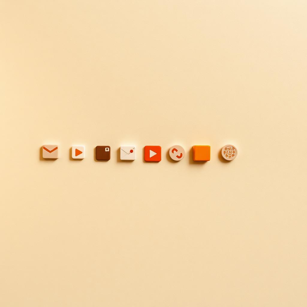 Row of small modern app icons in warm terracotta and stone tones, representing the best AEO tools for B2B marketing teams