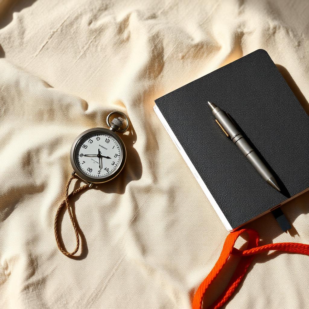 Vintage stopwatch and notebook with a terracotta bookmark, representing ChatGPT rank tracking tools