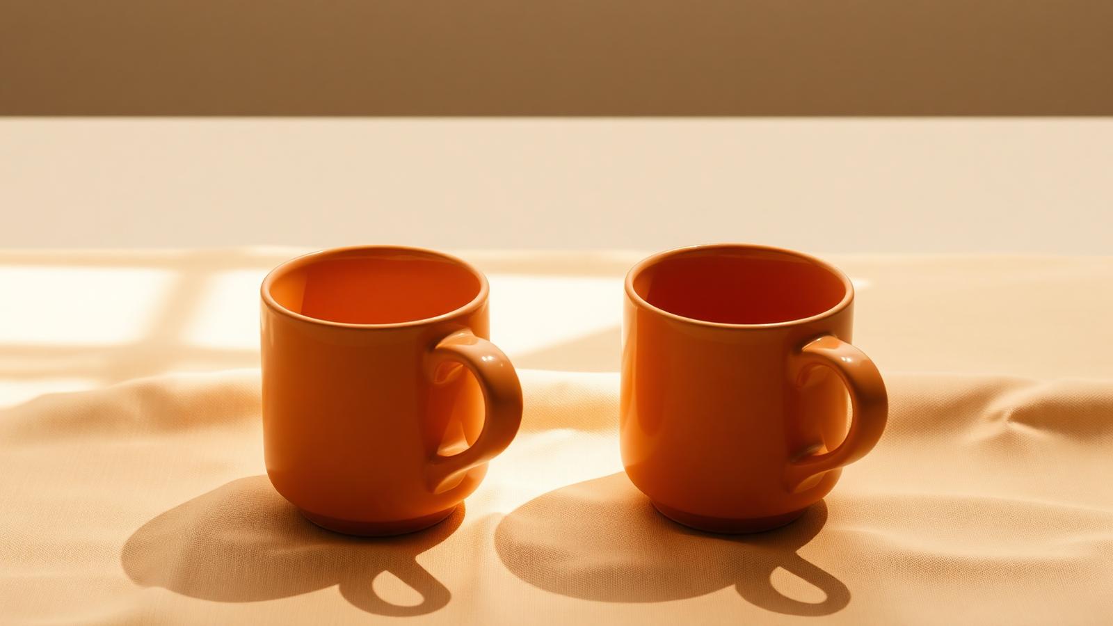 Two identical mugs side by side in warm light, symbolising a head-to-head comparison