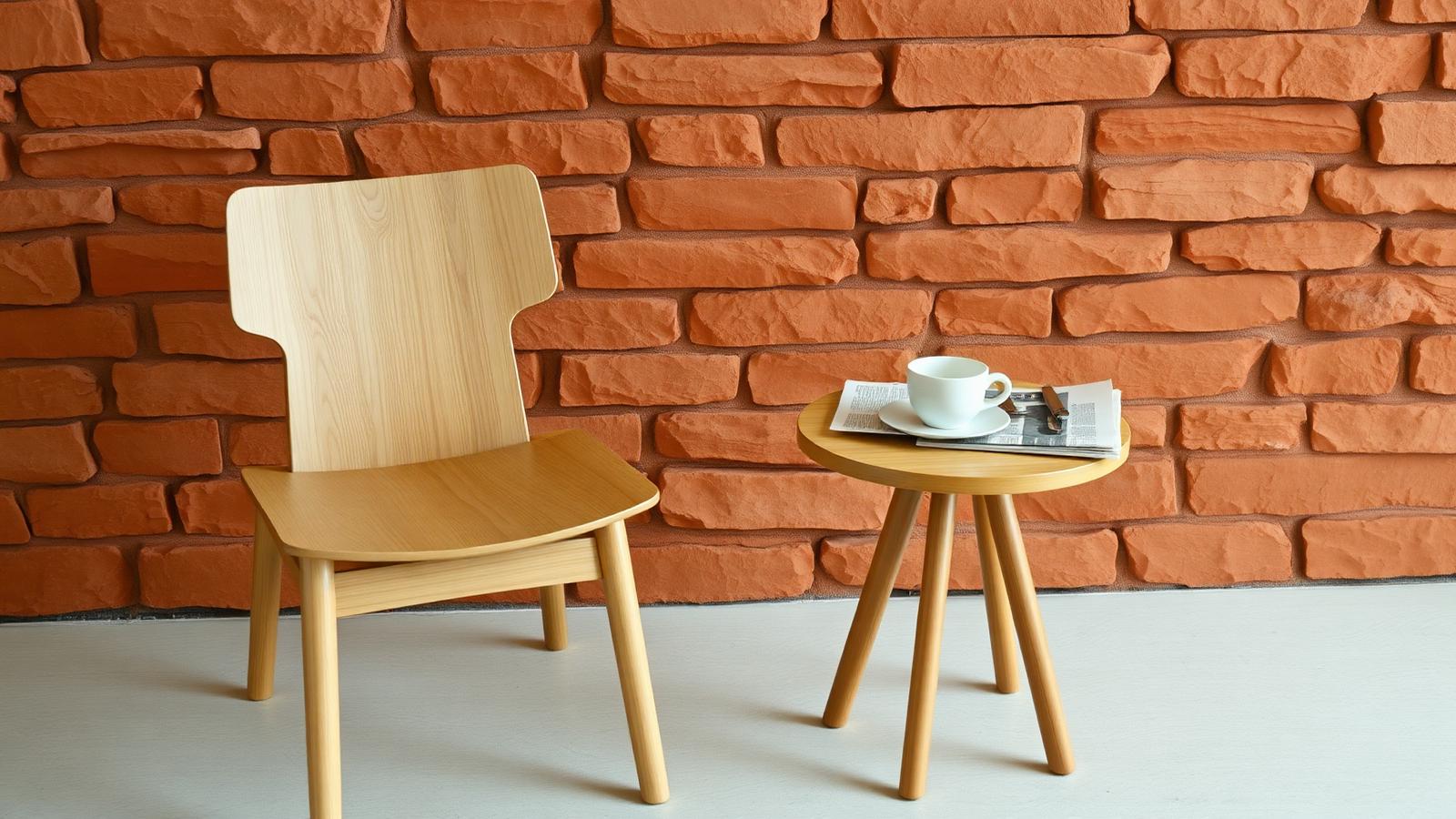 Single wooden chair and side table against a terracotta brick wall, representing an honest assessment of generative engine optimisation agencies