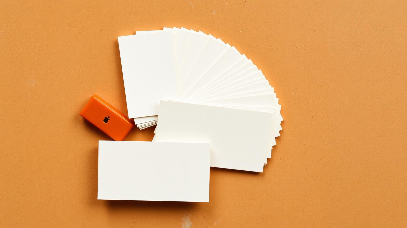Cream business cards fanned beside a small terracotta object, representing GEO for SaaS companies